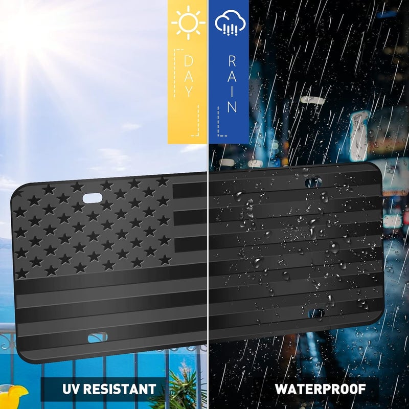WYHCauto American Flag License Plate, Black Front Flag Decoration License Plates with 4 Holes,Aluminum Metal 3D Embossed US License Plate with Screws Caps, 6 * 12 inches Car Decor Accessory - Image 2